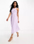 Little Mistress Bridesmaids cross front gathered midi dress in mesh in lilac