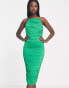 AX Paris ruched cami square neck midi dress in green