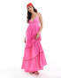 Фото #1 товара ONLY tiered maxi dress with contrast lace in pink