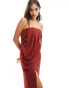 ASOS DESIGN bandeau draped maxi dress in burnt red Красный, 34 - фото #3