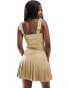 Фото #3 товара Simmi utility buckle strap pleated mini dress in camel