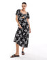 New Look Palm twist midi dress in black