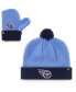 ფოტო #1 პროდუქტის Infant Boys and Girls Light Blue, Navy Tennessee Titans Bam Bam Cuffed Knit Hat with Pom and Mittens Set
