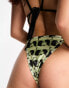 COLLUSION kissing print high leg bikini bottom in green