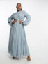 Фото #1 товара ASOS DESIGN Curve dobby chiffon pleat maxi dress with frill seam detail in pale blue