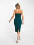 Lavish Alice cowl front bandeau midi pencil dress in emerald green