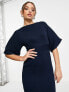 Closet London ribbed pencil dress with tie belt in navy