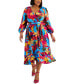 Фото #1 товара Plus Size Printed Long-Sleeve Satin Faux-Wrap Dress