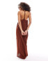 ASOS DESIGN strappy v neck maxi dress with broderie skirt in brown