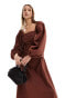 Фото #3 товара ASOS DESIGN poplin square neck midi dress with nipped waist in chocolate