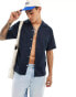 Jack & Jones linen shirt with revere collar in navy Синий, XL - Chest 112cm - фото #1