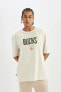 DeFactoFit NBA Milwaukee Bucks Oversize Fit Bisiklet Yaka Kısa Kollu Tişört C4458AX24HS