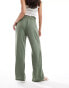 Фото #2 товара JDY paperbag waist wide leg linen trousers in khaki