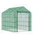 Фото #1 товара 8' x 6' x 7' Walk-in Greenhouse with Mesh Door & Windows, 18 Shelf Hot House with Trellis, & Plant Labels, UV protective for Growing Flowers, Herbs, Vegetables, Saplings, Succulents, Green