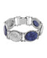 Silver-Tone Oval Blue Semi Precious with Lockets Link Bracelet