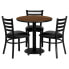 30'' Round Walnut Laminate Table Set With 3 Ladder Back Metal Chairs - Black Vinyl Seat