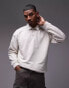 Фото #1 товара Topman oversized fit linen blend long sleeve sweatshirt polo in ecru