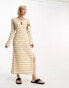 Фото #2 товара 4th & Reckless crochet side split maxi dress with thigh split in beige stripe