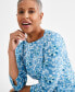 Фото #3 товара Women's Printed 3/4-Sleeve Pima Cotton Top, Created for Macy's