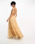 Фото #8 товара ASOS DESIGN embroidered ruched voile cut out tiered maxi dress in gold