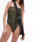 Topshop swimsuit with bead detail in khaki animal print Разноцветный, 34 - фото #4