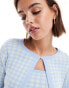 ASOS DESIGN split front crop cardigan in gingham co-ord in blue Синий, XS - EU 32-34 - фото #2