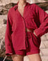 4th & Reckless x Luana Barron barron linen beach shirt co-ord in cherry red