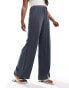 Фото #5 товара Pimkie linen blend drawstring wide leg trousers in grey