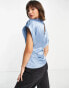 Фото #3 товара ASOS DESIGN high neck satin top with roll sleeve in blue