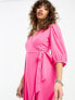 Фото #7 товара Only puff sleeve wrap midi dress in bright pink