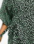 Wednesday's Girl v-neck wide sleeve belted jumpsuit in green spot Grün gepunktet, 2XS - фото #4