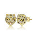 Фото #1 товара 14k Yellow Gold Plated with Cubic Zirconia Leopard Head Stud Earrings in Sterling Silver