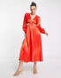 Topshop – Langärmliges Midikleid in Rot mit Ringdetail und Cut-out Красный, 32 - фото #4