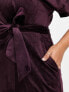 Closet London Plus kimono sleeve velvet midi dress with wrap tie in plum