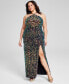 Trendy Plus Size Sequined Halter High-Slit Gown
