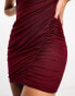 ASOS DESIGN draped cami mini mesh dress in burgundy