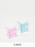Фото #1 товара DesignB London pack of 2 iridescent butterfly shape hair clips in pink and blue