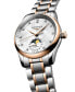 ფოტო #1 პროდუქტის Women's Swiss Automatic The Longines Master Diamond (1/20 ct. t.w.) 18k Rose Gold & Stainless Steel Bracelet Watch 34mm