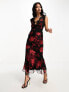 Фото #7 товара ASOS DESIGN lace trim midi dress with open back detail in black floral print