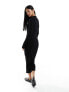 Фото #5 товара Mango button front knitted midi dress in black