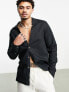 Фото #1 товара ASOS DESIGN linen shirt with deep notch neck in black