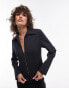 Фото #1 товара Mango zip down v-neck shirt in black