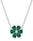ფოტო #1 პროდუქტის Green Quartz (5/8 ct. t.w.) & Lab Grown White Sapphire (1/20 ct. t.w.) Flower 18" Pendant Necklace in Sterling Silver