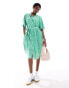 Фото #1 товара Monki tie waist midi shirt dress in green meadow print exclusive to ASOS