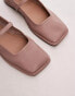 Фото #3 товара Topshop Betty leather square toe ballet flats in neutral