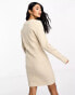 Фото #4 товара Morgan long sleeve wool mix jumper dress with button detail in beige