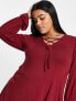 Yours Exclusive lace up top in burgundy