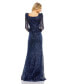 ფოტო #3 პროდუქტის Women's Embroidered Applique Shoulder Detail Trumpet Gown