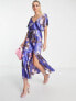 Фото #2 товара ASOS DESIGN Tall satin batwing midi dress with large floral print in purple