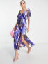 ASOS DESIGN Tall satin batwing midi dress with large floral print in purple